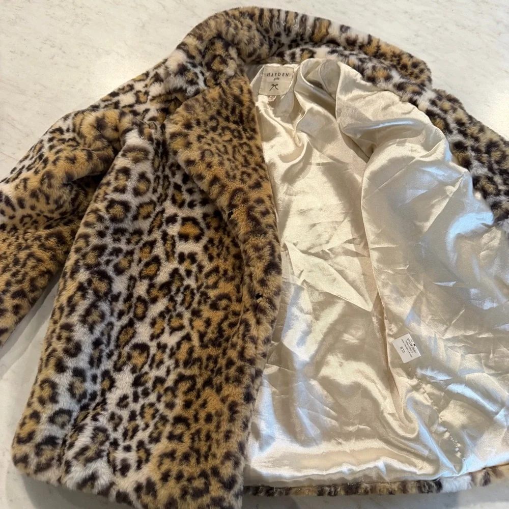Hayden Kids Leopard Print Faux Fur Coat